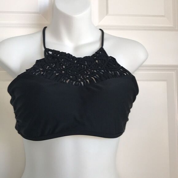 Xhilaration Crochet Halter Bikini Top Black Large - Picture 9 of 10